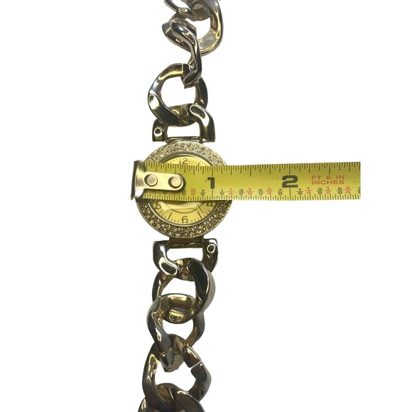 Lemon yellow gold shimmer face watch chunky chain bracelet rhinestones bling - Picture 10 of 12